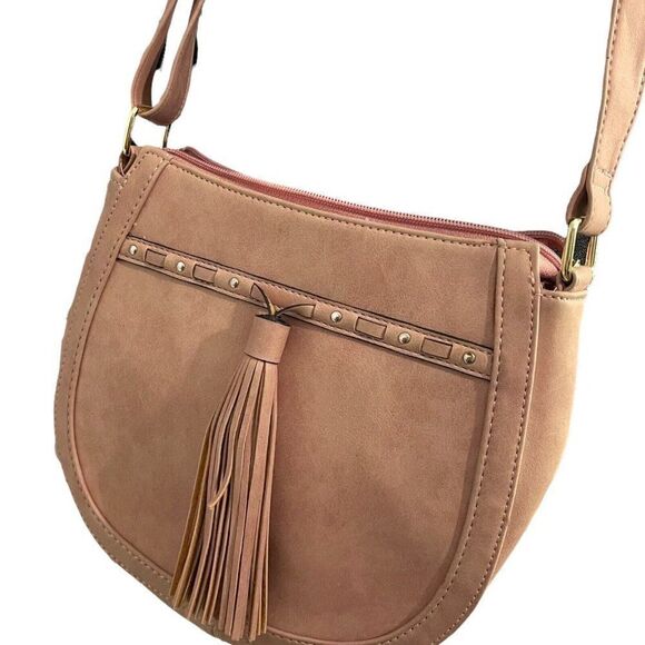 Steve Madden Faux Leather Cross Body Bag Women's Blush Pink Boho Tassel Pockets - Picture 10 of 12
